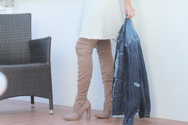 Look da Carola | Vestido listrado | Maxi Jaqueta | Over the Knee |Damyller