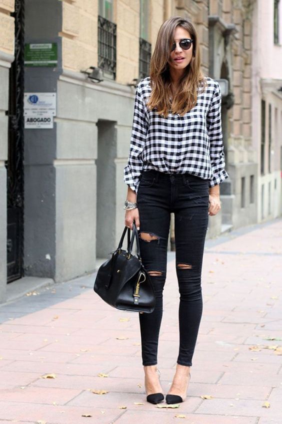 como usar looks usando uma camisa com estampa xadrez vichy