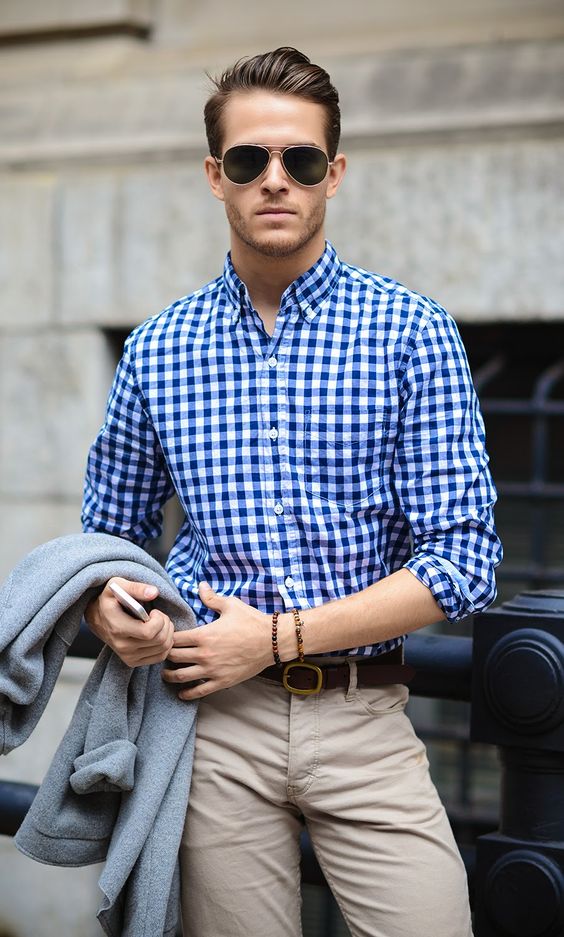 ideias de looks masculinos usando a estampa xadrez vichy